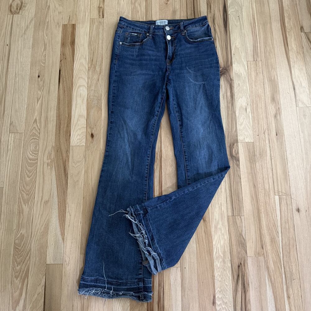 Insane Gene Jeans Sz 7 27 Y2K Dark Wash Flare Bootcut Destroyed Raw Hem Denim
